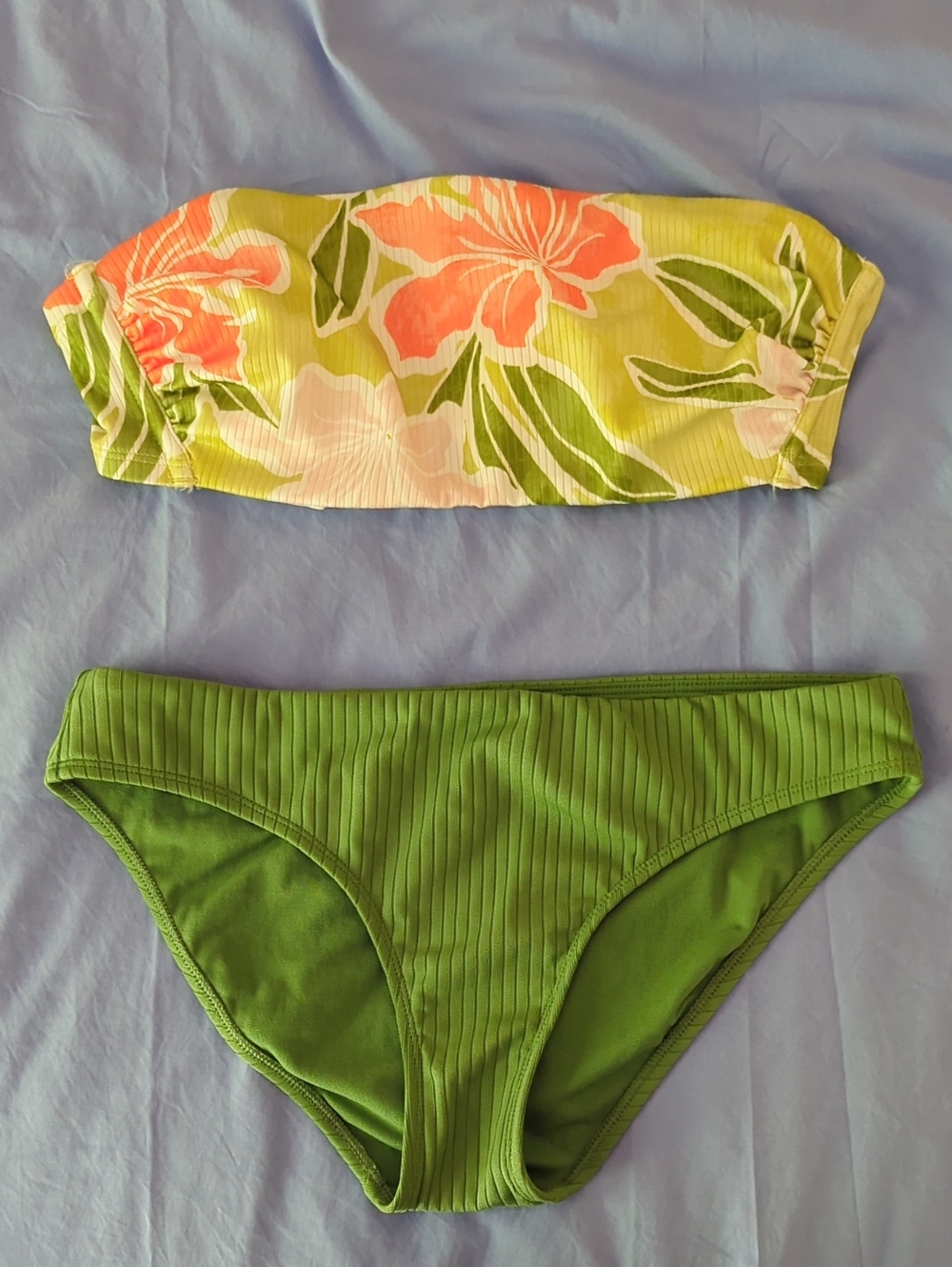 Women's Green Floral Bandeau Two-Piece Swimsuit